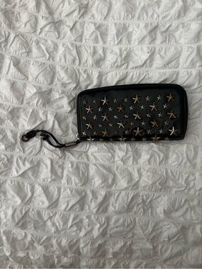 Jimmy Choo Long Black Star-Stud Zip-Around Wallet with Gold & Silver Stars